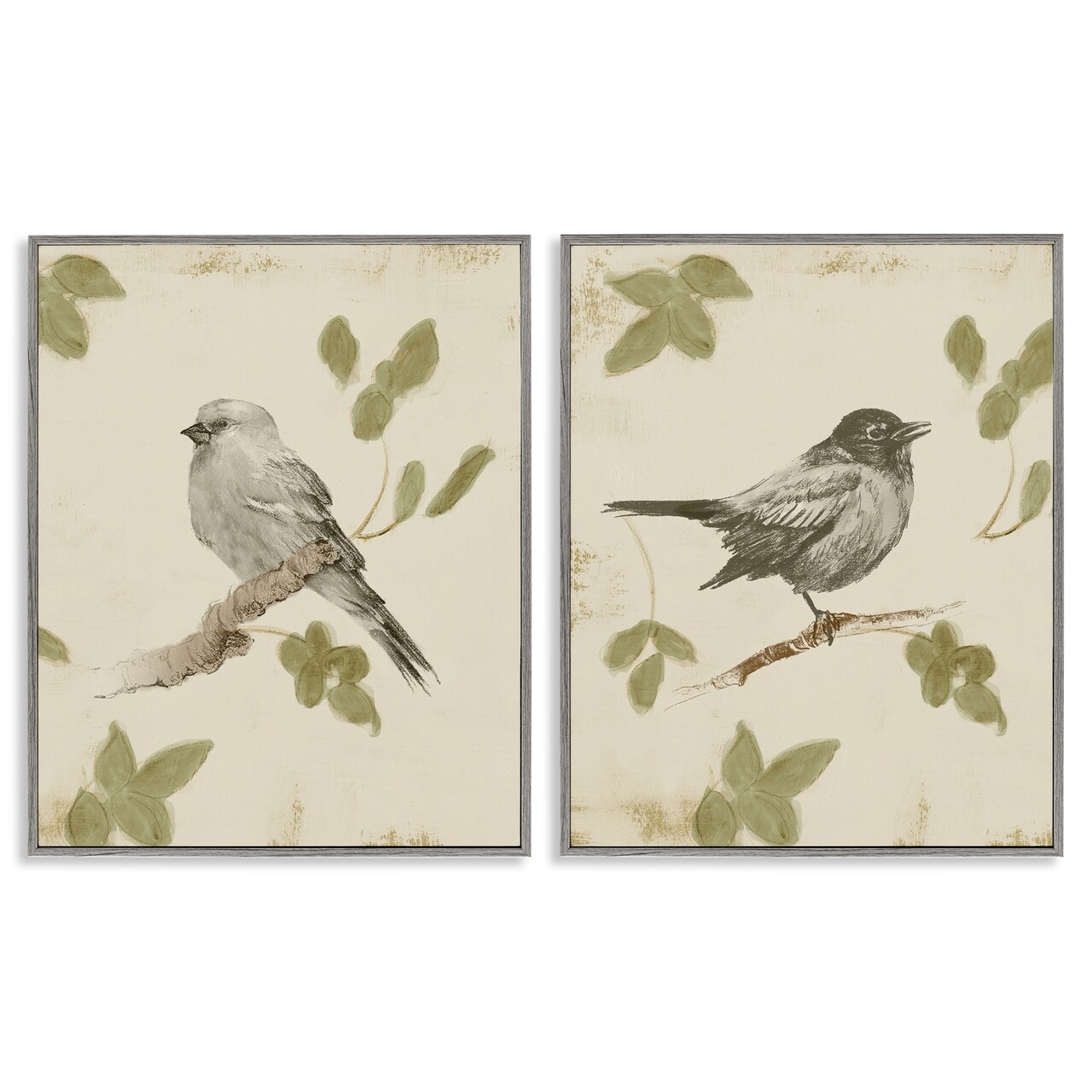 Stupell Industries Neutral Bird Scene 2pc Framed Giclee Set, design by Lanie Loreth